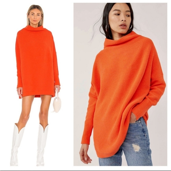 Free People * Ottoman Slouchy Tunic Sweater size XS Orange - Picture 1 of 12